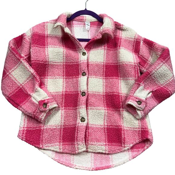 Carter's Kids Pink + White Plaid Sherpa Button Down Jacket Size 8 - Picture 1 of 3